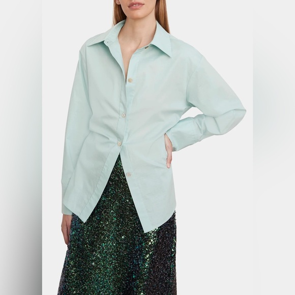 NWOT VINCE Tie-Back Organic Cotton Button-Up Shirt Pale Mineral Blue Size Large - Picture 6 of 15